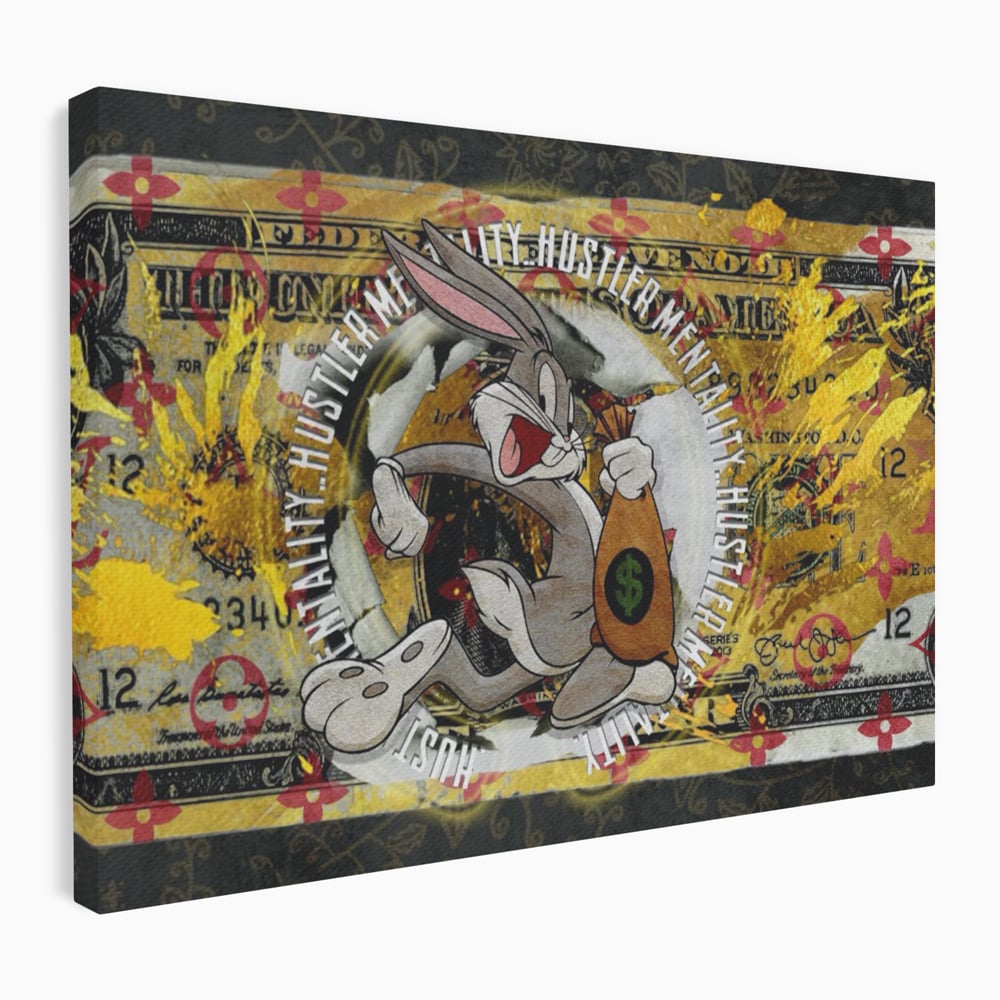 Tablou canvas cu tablou canvas cu dolar si bugs bunny, fara rama, pe sasiu de lemn